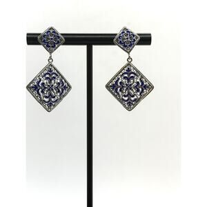 Portuguese Sterling Silver and Enamel Filigree Earrings
